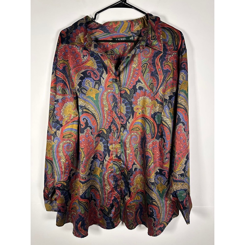Ralph Lauren LRL Blouse Womens 3X Paisley Long Sleeve Button Up Multicolor